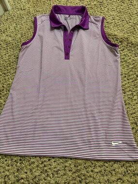 Nike Purple and White Striped Sleeveless Polo